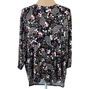 Philosophy Knit Top Black Orange Floral Size 2X Stretch Tunic